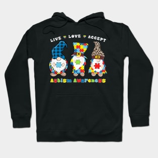 Gnomies Live Love Accept Autism Awareness Hoodie